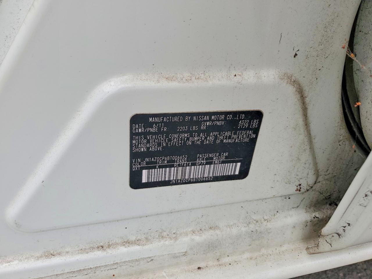 2011 Nissan Leaf Sv White vin: JN1AZ0CP6BT006652