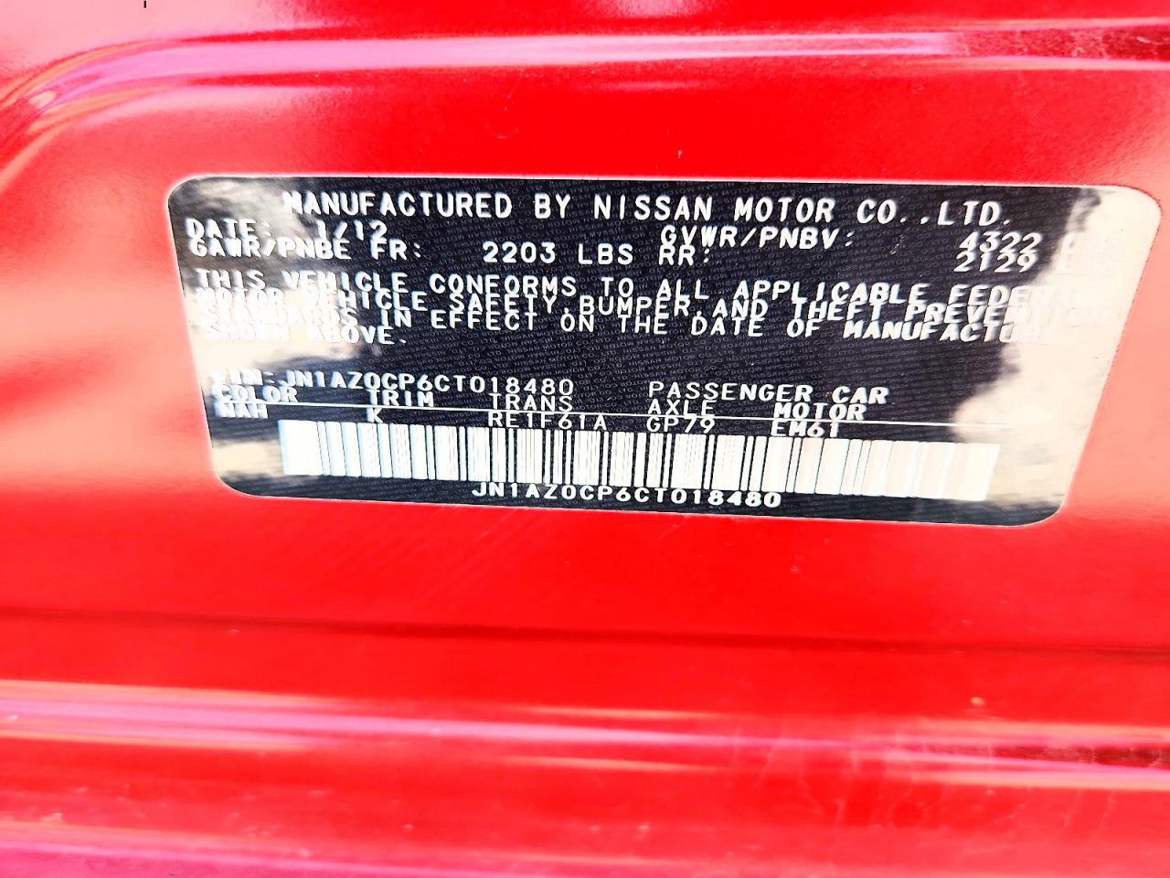 2012 Nissan Leaf Sv Burgundy vin: JN1AZ0CP6CT018480