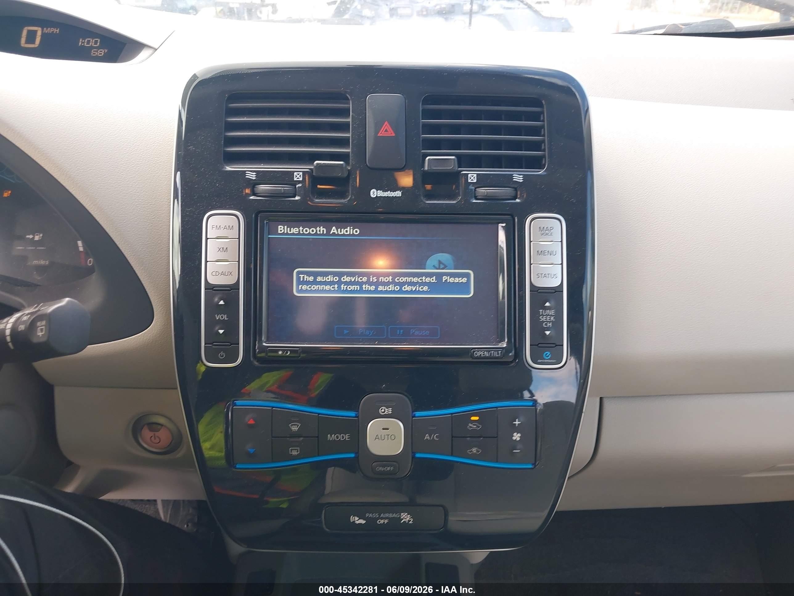 2012 Nissan Leaf Sl Blue vin: JN1AZ0CP6CT019211