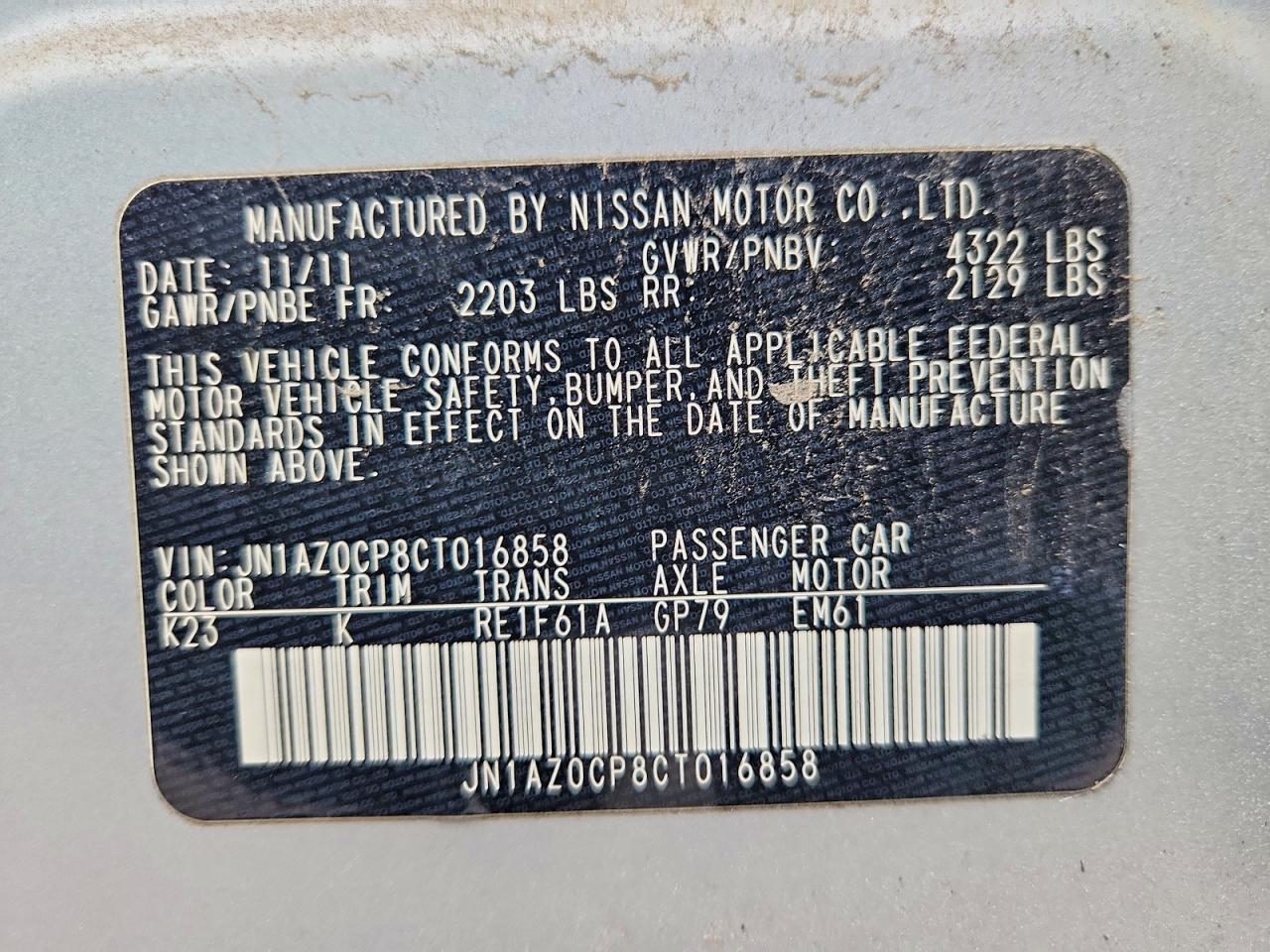 2012 Nissan Leaf Sv Silver vin: JN1AZ0CP8CT016858