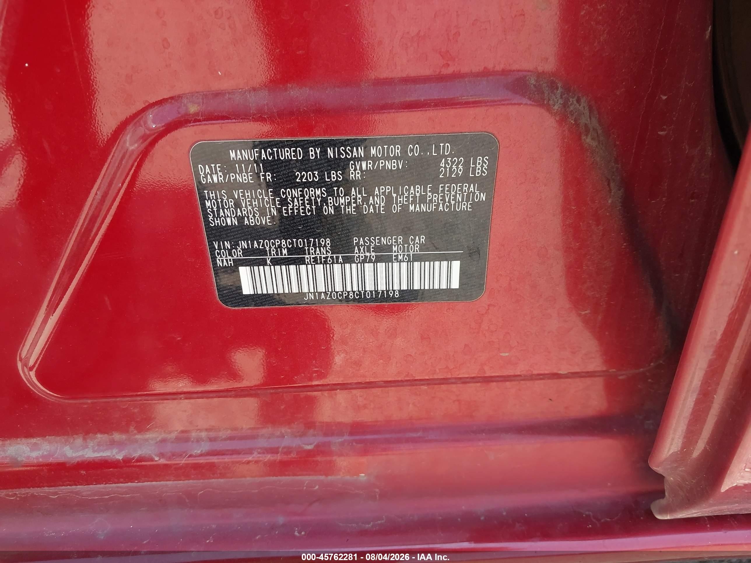 2012 Nissan Leaf Sl Red vin: JN1AZ0CP8CT017198