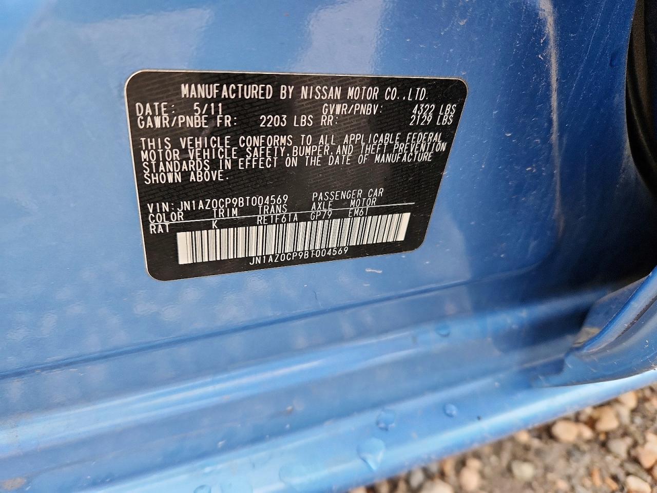2011 Nissan Leaf Sv Blue vin: JN1AZ0CP9BT004569