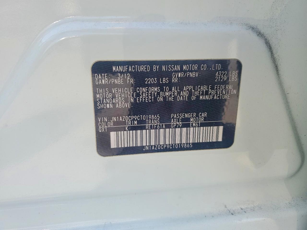 2012 Nissan Leaf Sv White vin: JN1AZ0CP9CT019865
