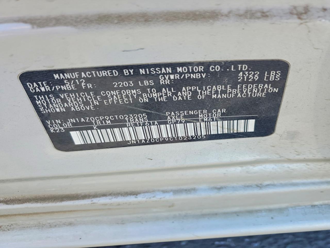 2012 Nissan Leaf Sv Gray vin: JN1AZ0CP9CT023205