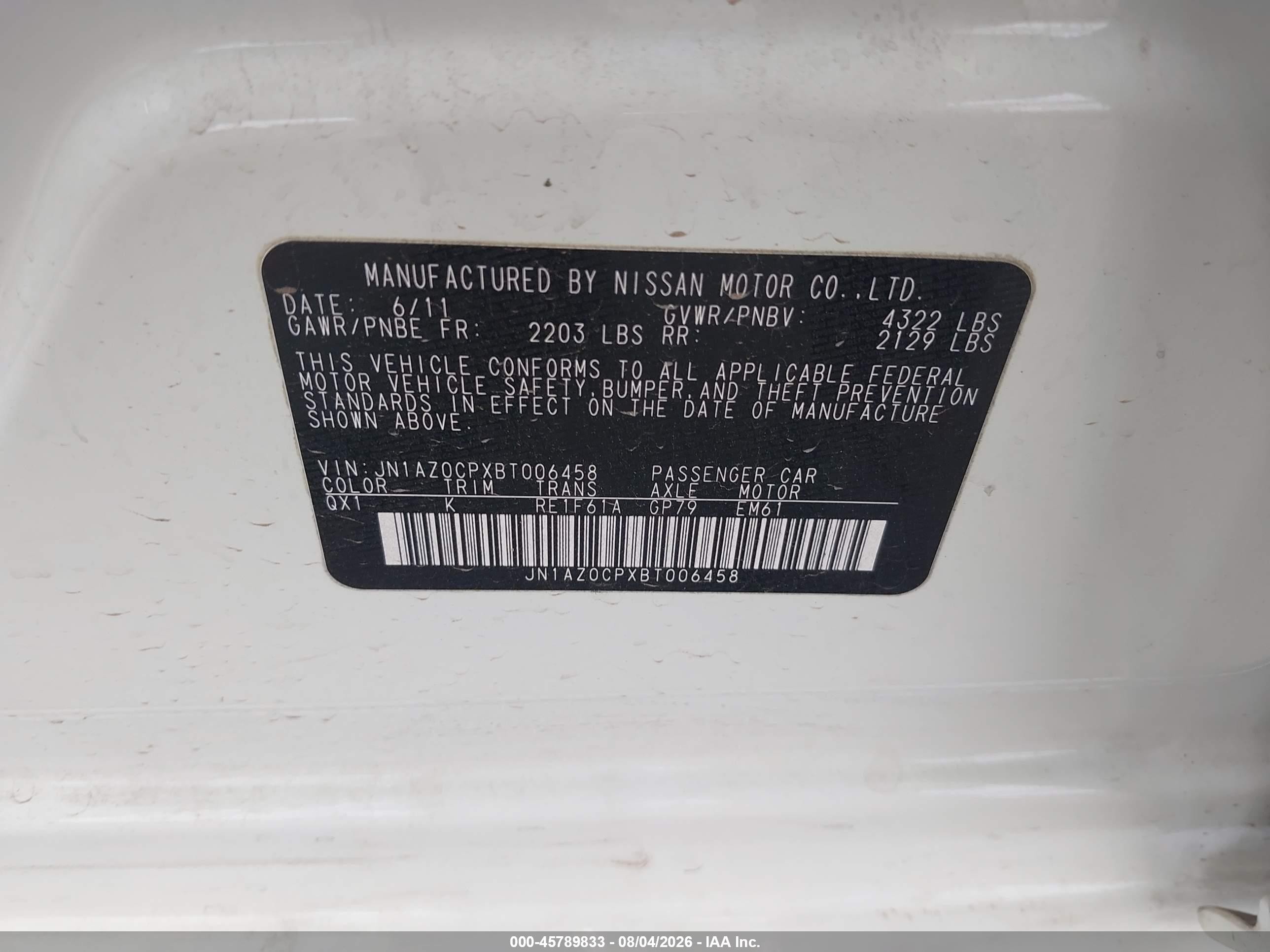2011 Nissan Leaf Sl White vin: JN1AZ0CPXBT006458