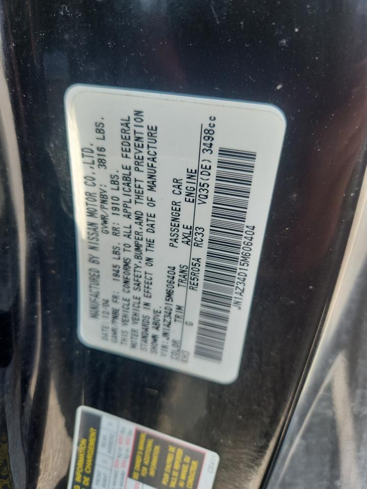 2005 Nissan 350z Base Black vin: JN1AZ34D15M606404
