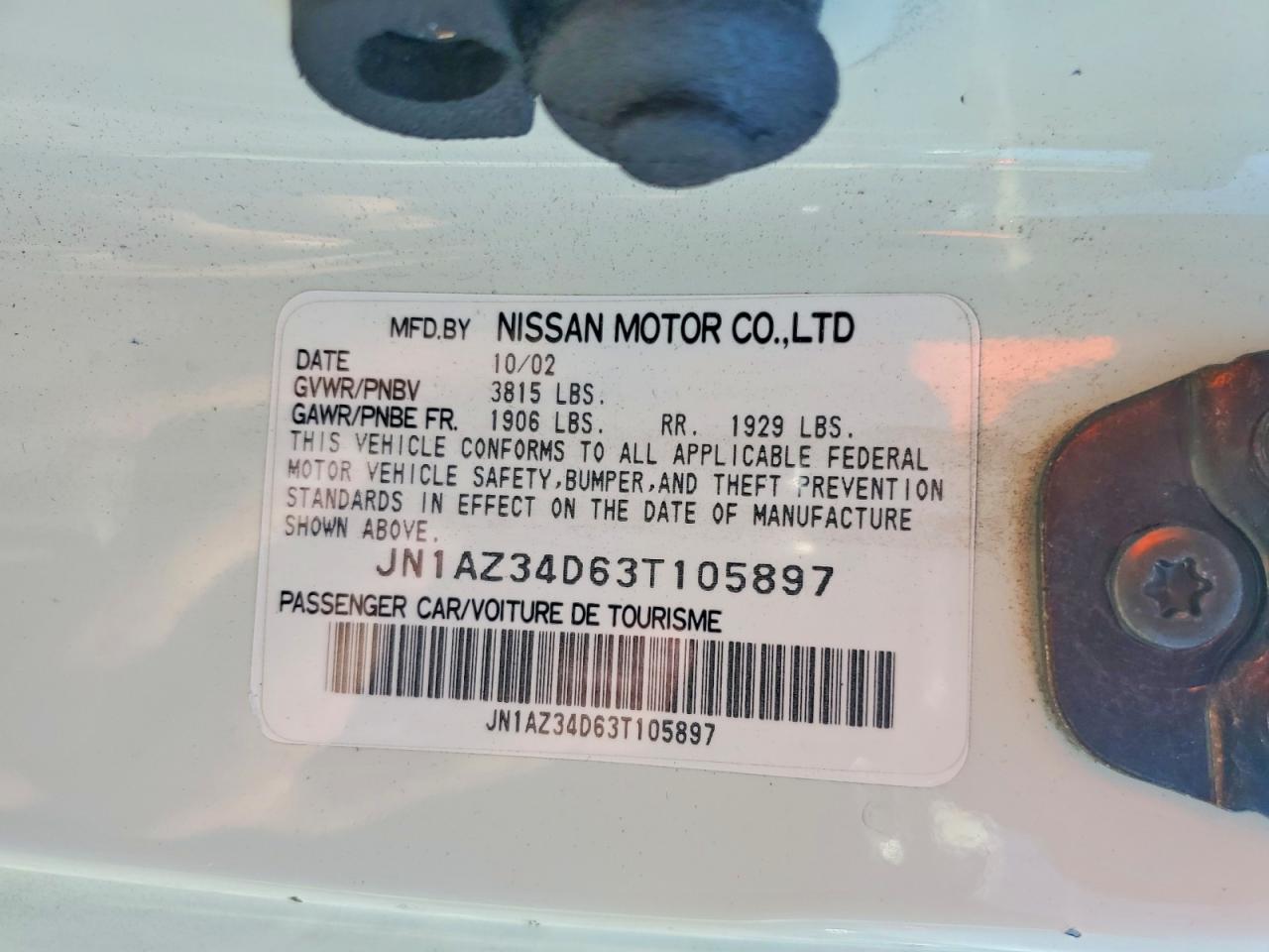 2003 Nissan 350z Coupe White vin: JN1AZ34D63T105897