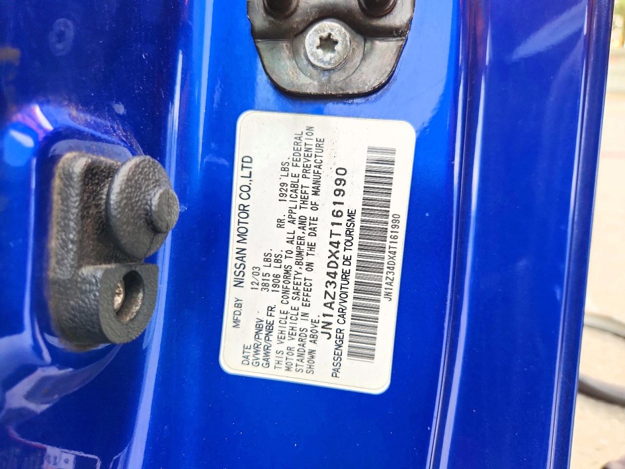 2004 Nissan 350z Base Синий vin: JN1AZ34DX4T161990