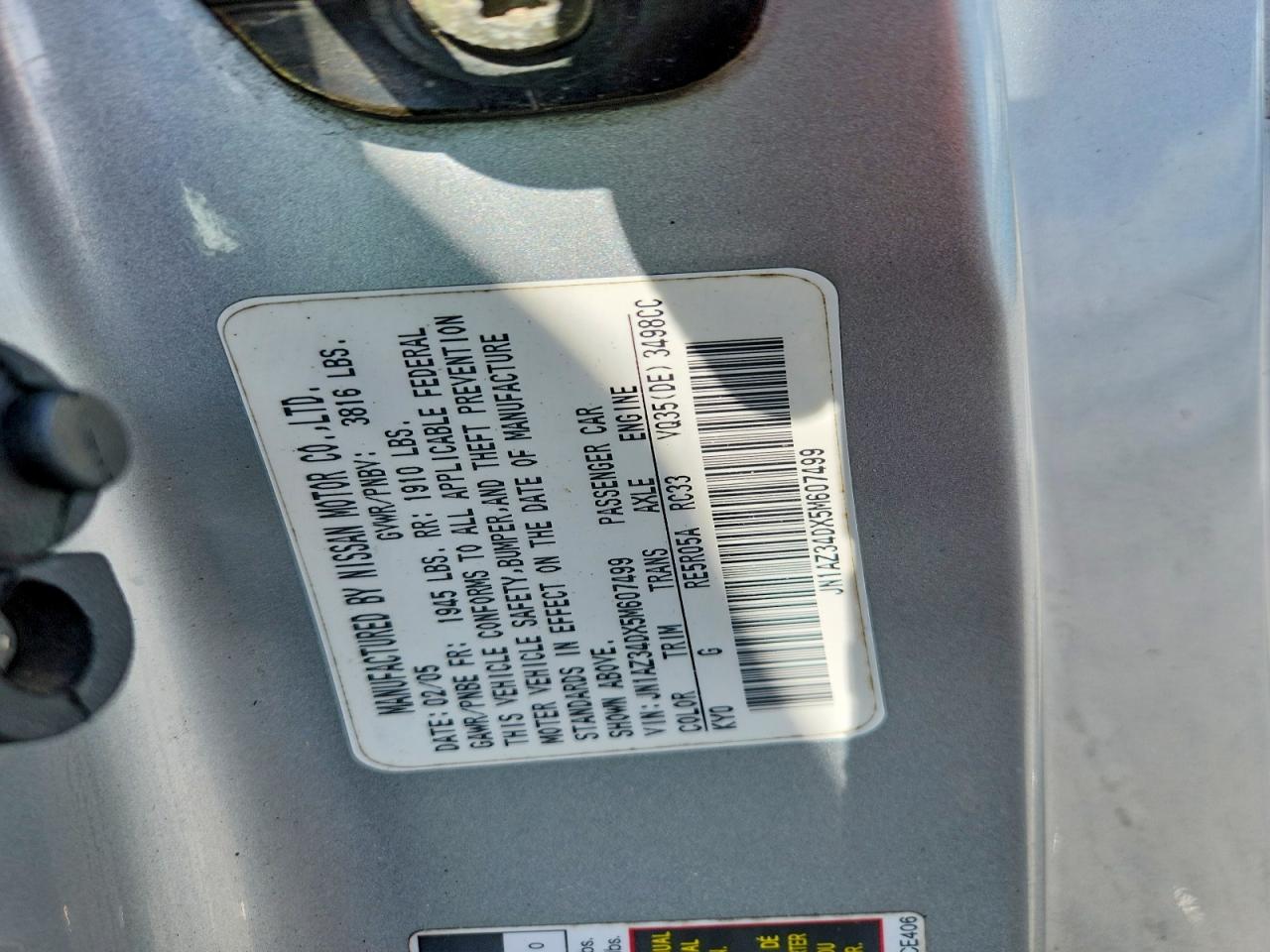 2005 Nissan 350z Base Silver vin: JN1AZ34DX5M607499