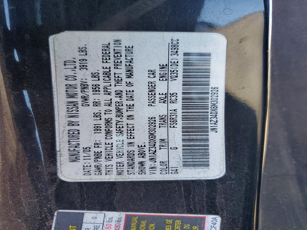 2006 Nissan 350z Coupe Black vin: JN1AZ34DX6M302926