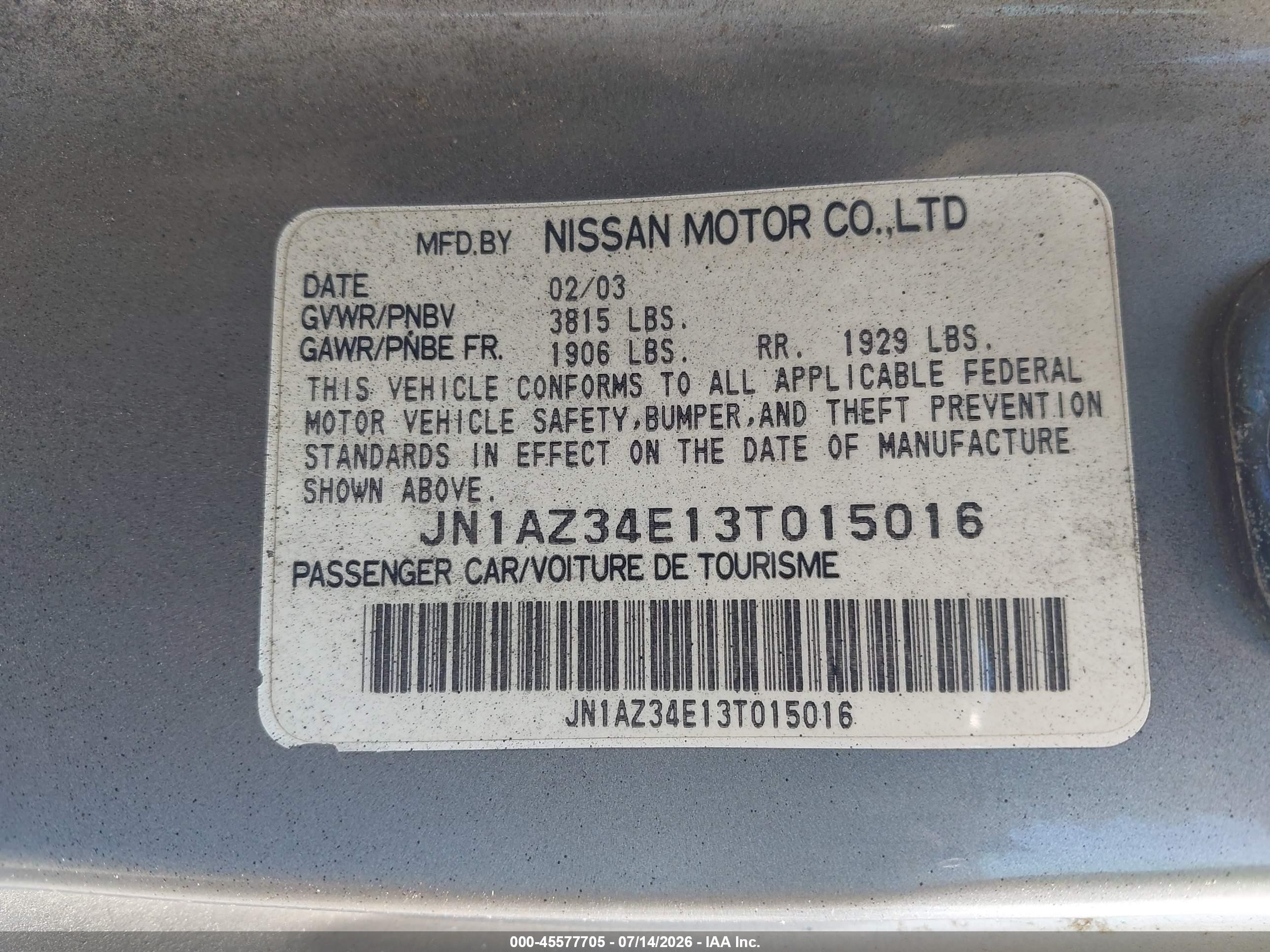 2003 Nissan 350z Touring Silver vin: JN1AZ34E13T015016