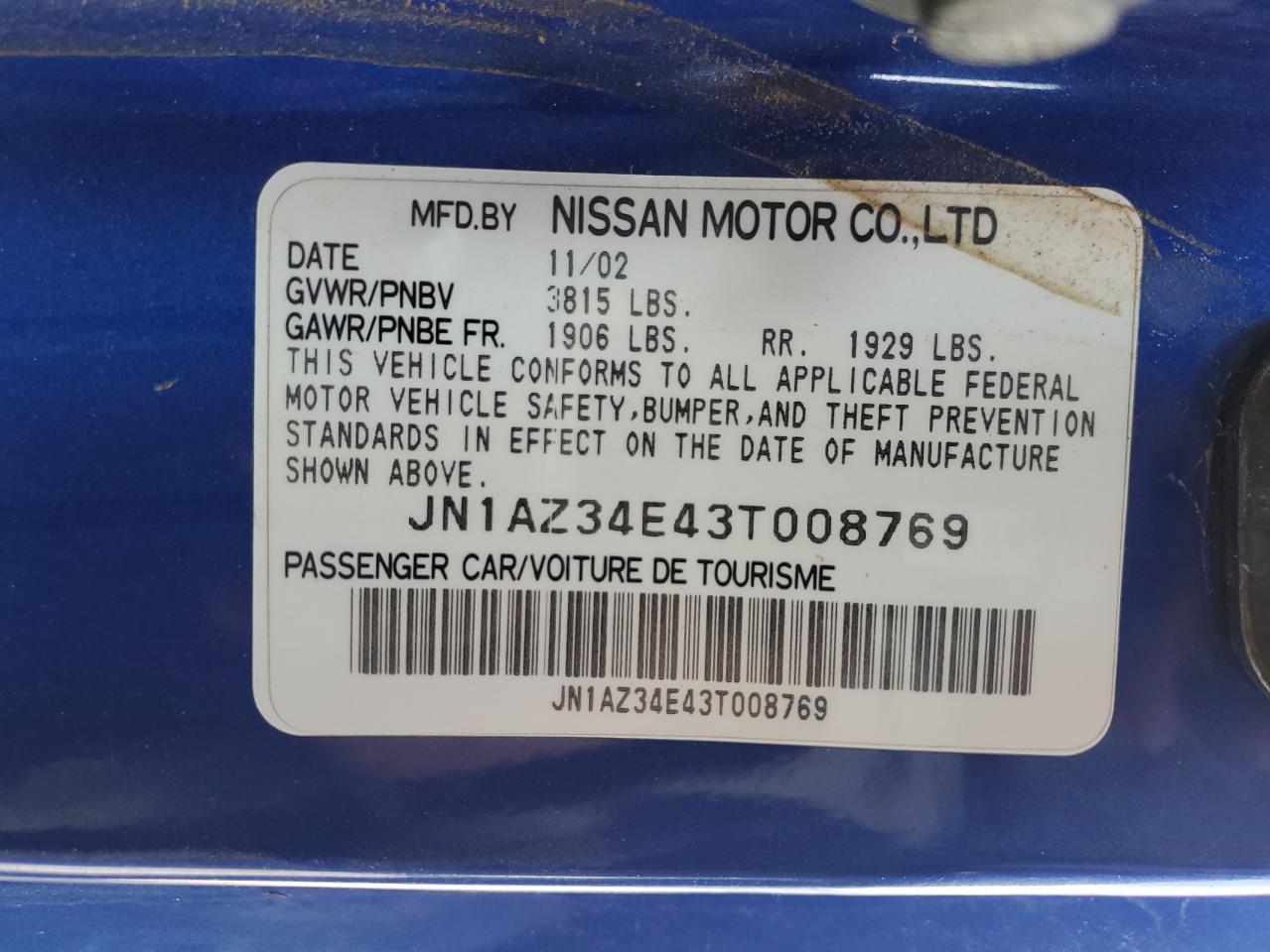 Price & History 2003 Nissan 350z Coupe 3.5l 6 vin
