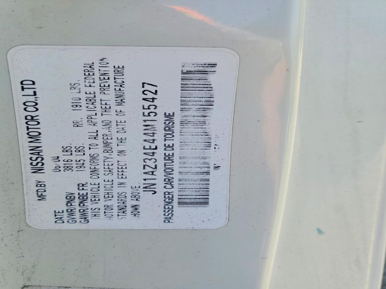 2004 Nissan 350z Base White vin: JN1AZ34E44M155427