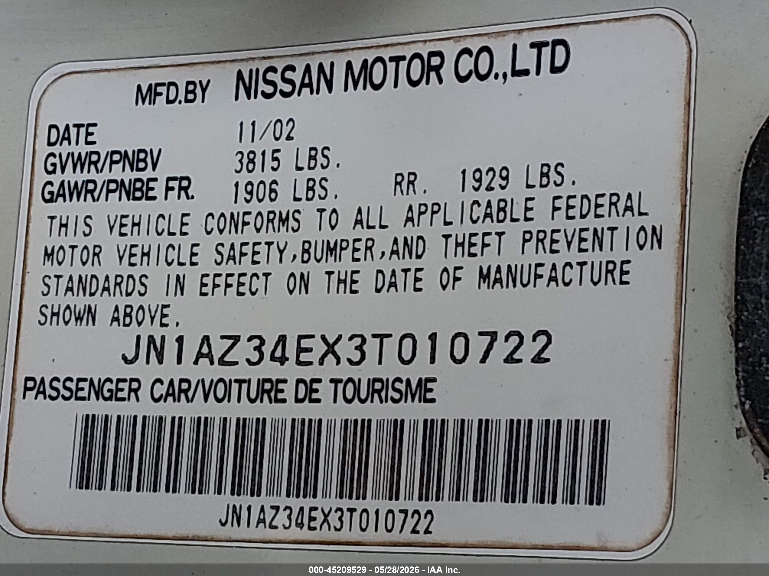 2003 Nissan 350z Touring White vin: JN1AZ34EX3T010722