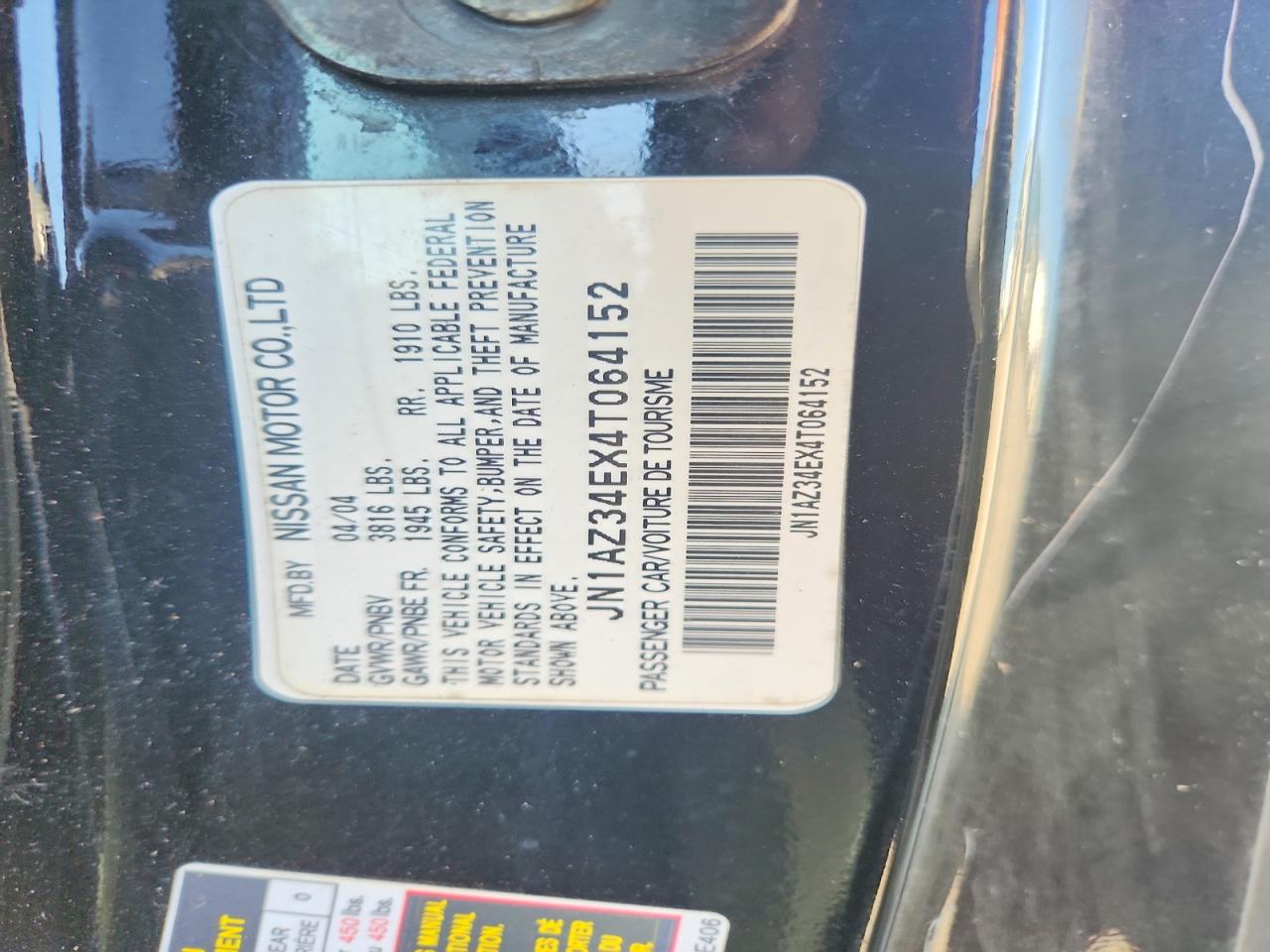 2004 Nissan 350z Base Black vin: JN1AZ34EX4T064152