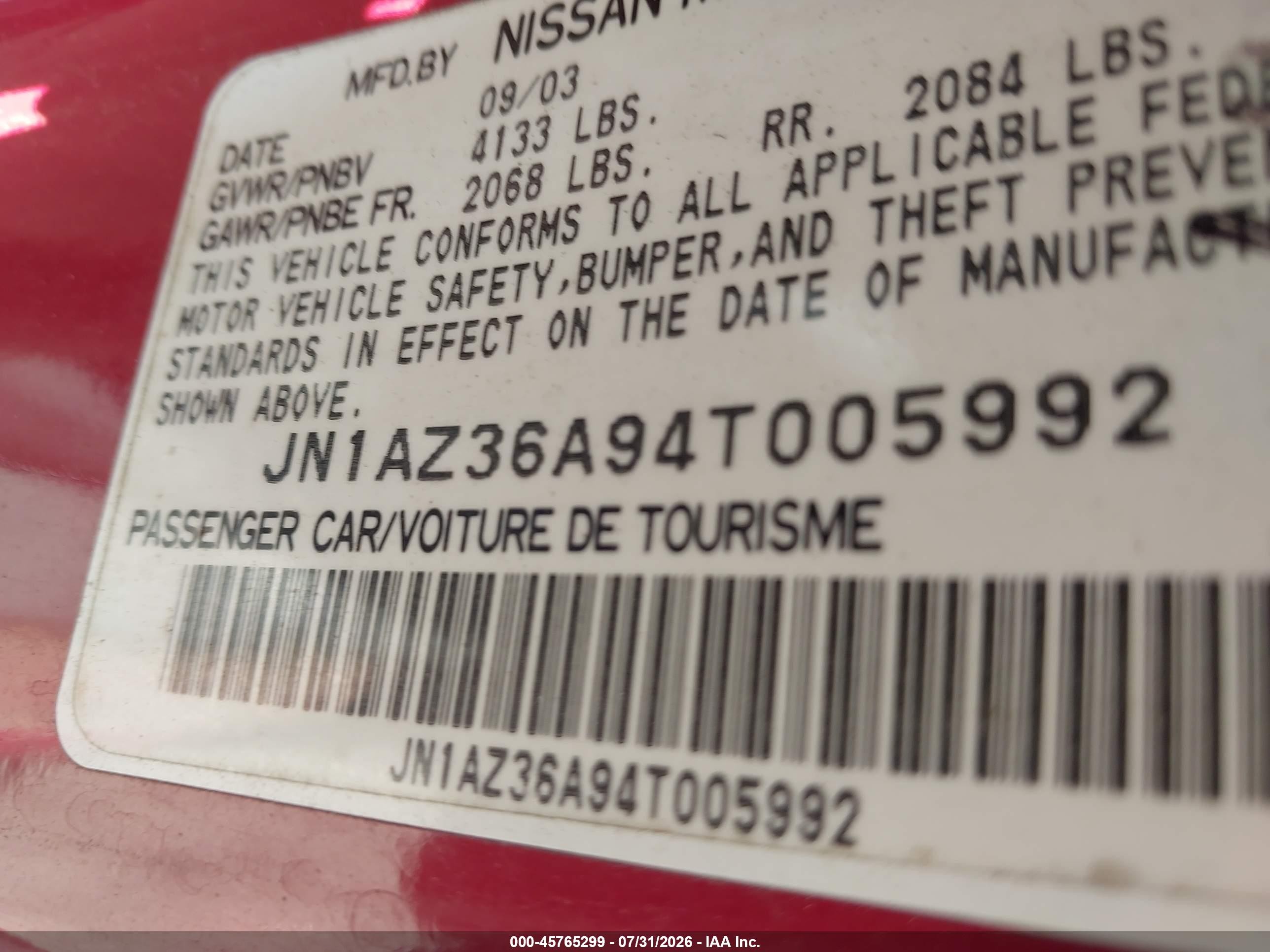2004 Nissan 350z Roadster Red vin: JN1AZ36A94T005992