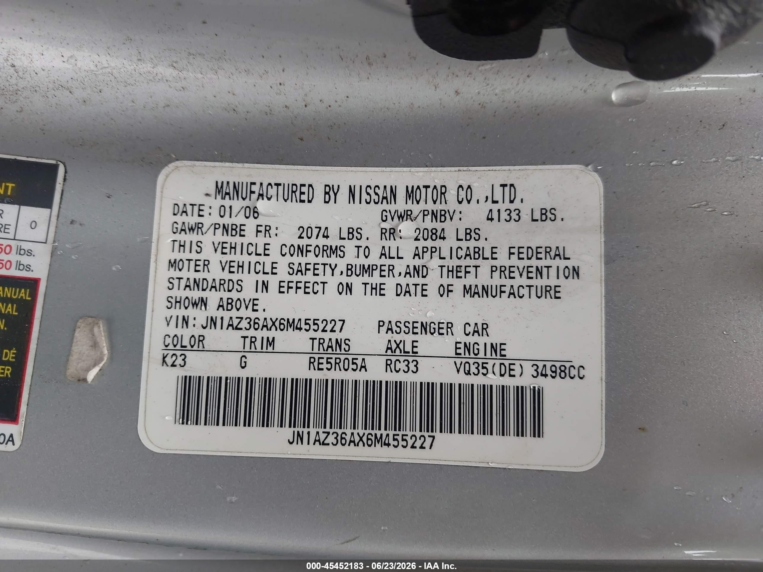 2006 Nissan 350z Enthusiast Silver vin: JN1AZ36AX6M455227