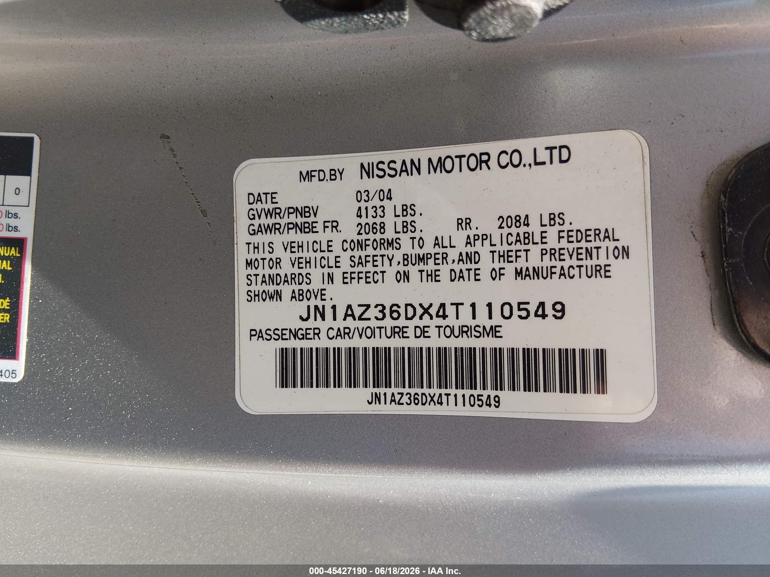 2004 Nissan 350z Enthusiast Silver vin: JN1AZ36DX4T110549