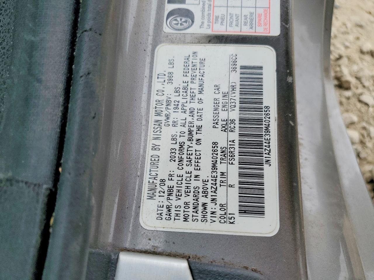 2009 Nissan 370z Base Silver vin: JN1AZ44E39M402658