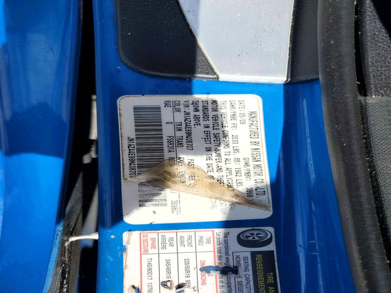 2009 Nissan 370z Base Blue vin: JN1AZ44E99M408707