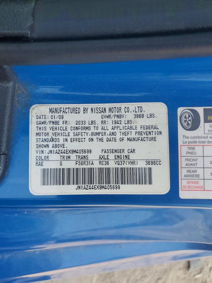 2009 Nissan 370z Base Blue vin: JN1AZ44EX9M405699