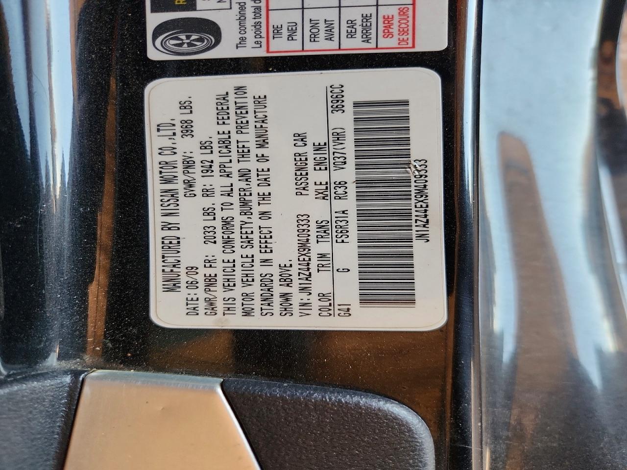 2009 Nissan 370z Base Black vin: JN1AZ44EX9M409333