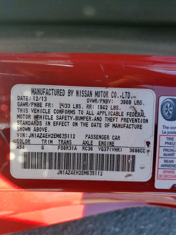 2014 Nissan 370z Base Red vin: JN1AZ4EH2EM635112
