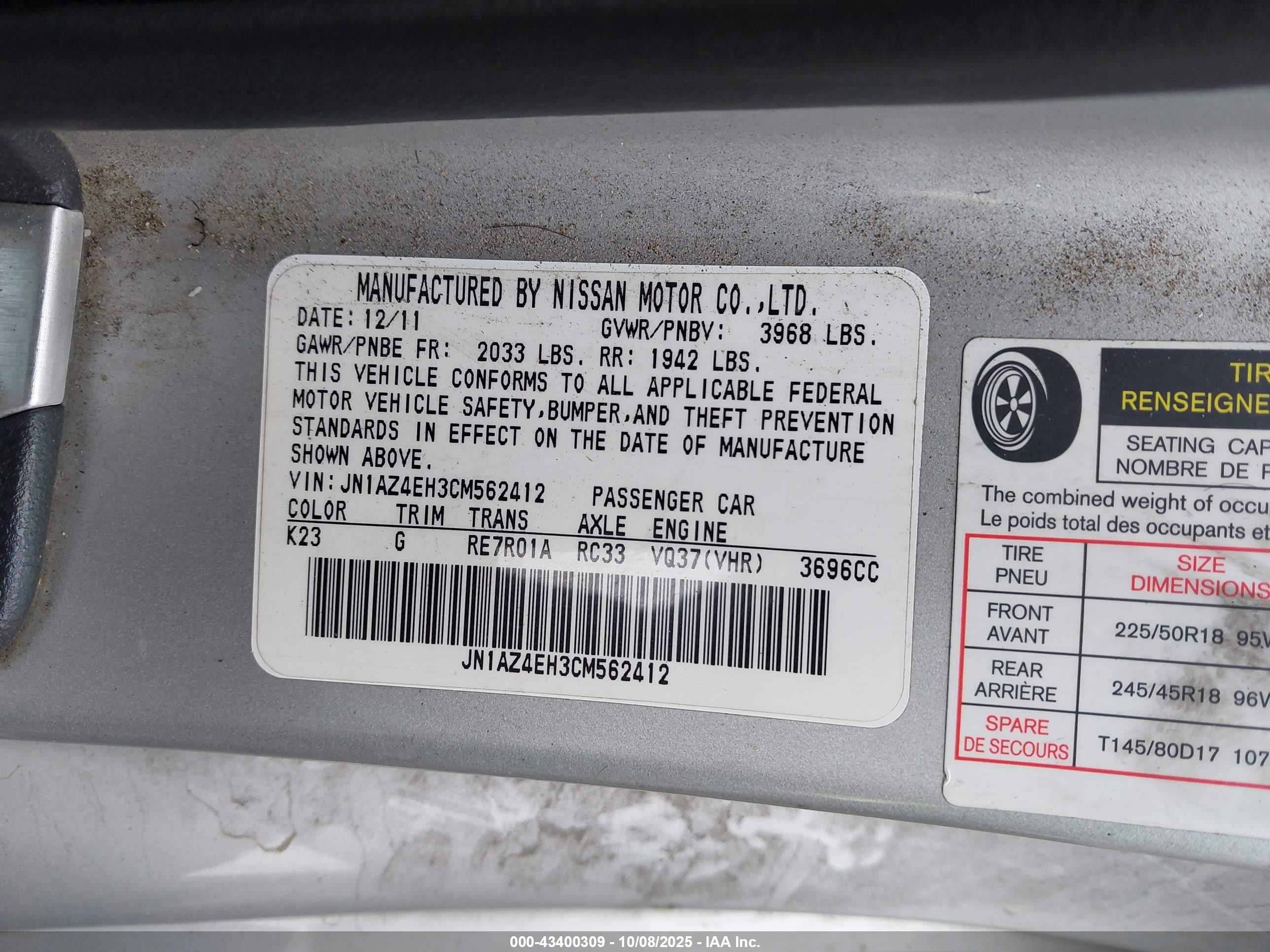 2012 Nissan 370z   Silver vin: JN1AZ4EH3CM562412