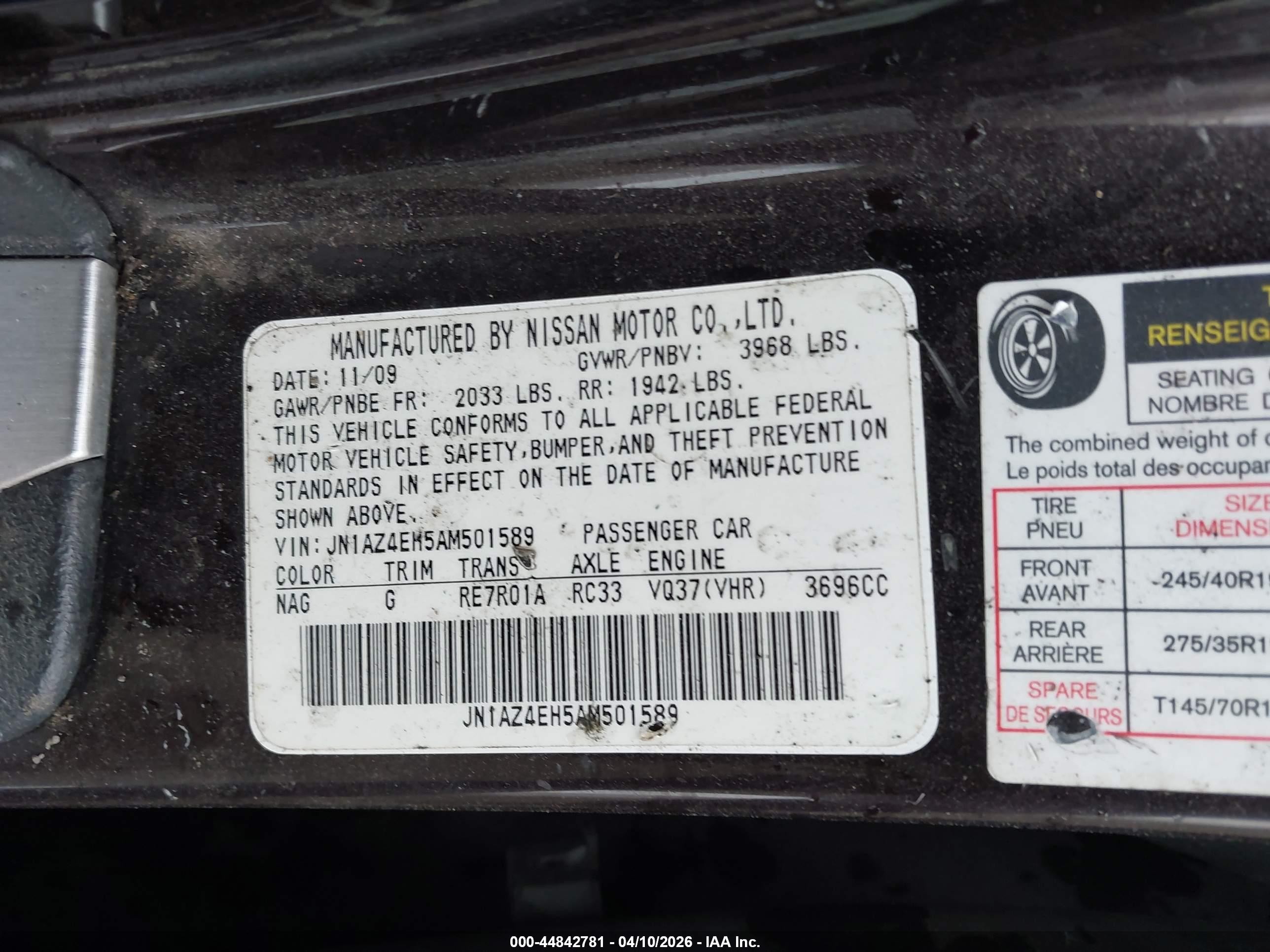 2010 Nissan 370z Touring Red vin: JN1AZ4EH5AM501589