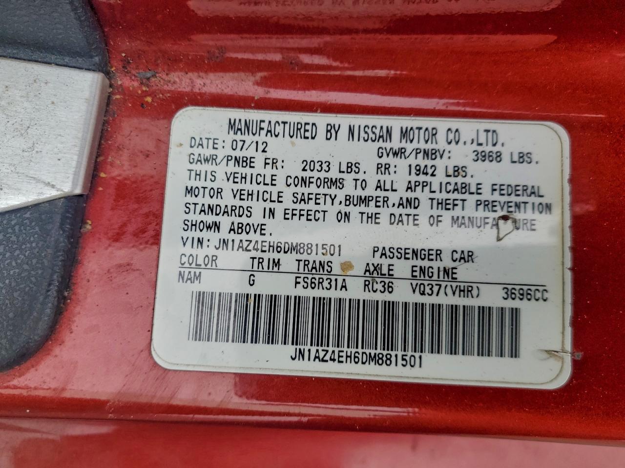 2013 Nissan 370z Base Orange vin: JN1AZ4EH6DM881501