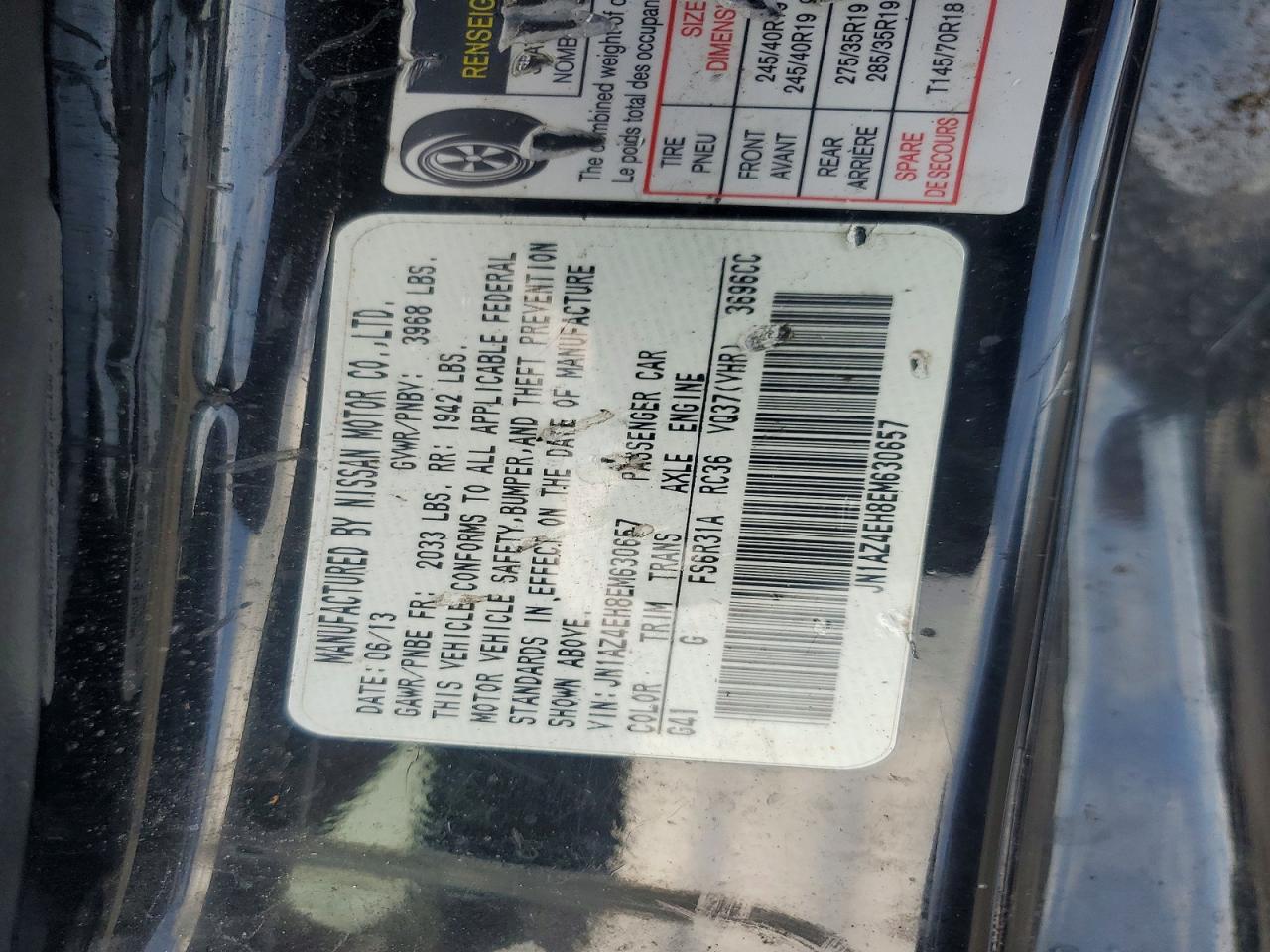 2014 Nissan 370z Base Black vin: JN1AZ4EH8EM630657