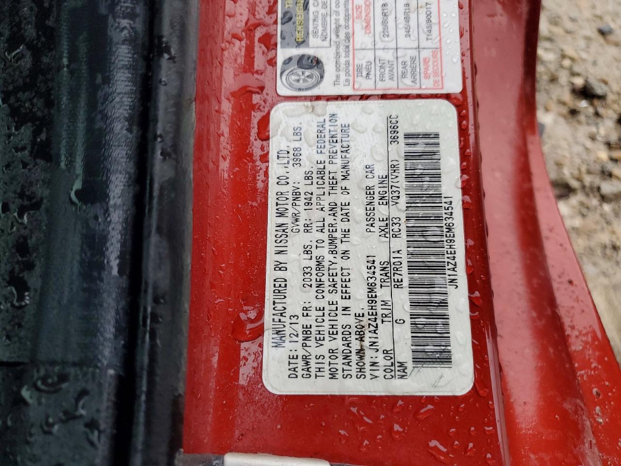 2014 Nissan 370z Touring Red vin: JN1AZ4EH9EM634541