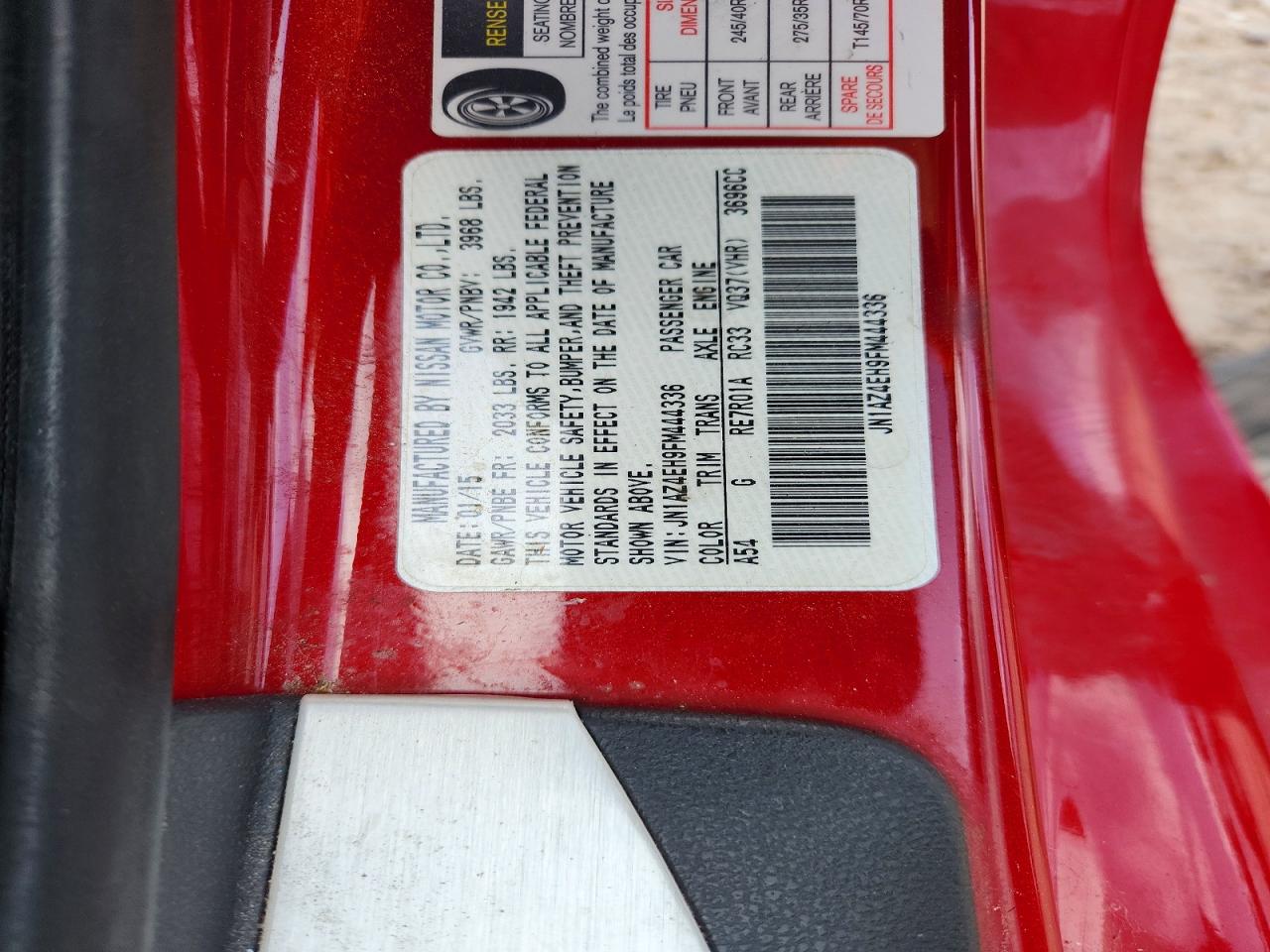 2015 Nissan 370z Sport Red vin: JN1AZ4EH9FM444336