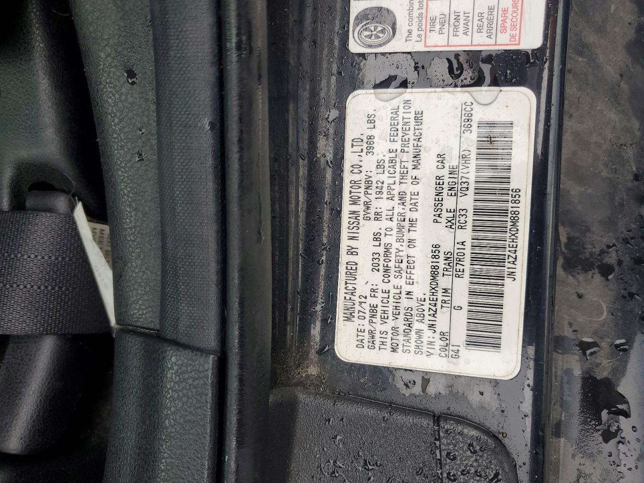 2013 Nissan 370z Base Black vin: JN1AZ4EHXDM881856