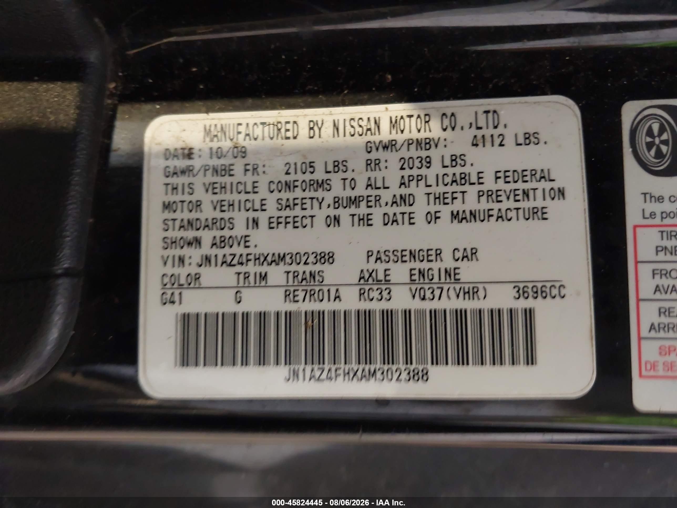 2010 Nissan 370z   Black vin: JN1AZ4FHXAM302388