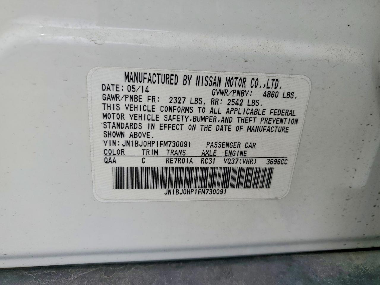 2015 Infiniti Qx50 White vin: JN1BJ0HP1FM730091