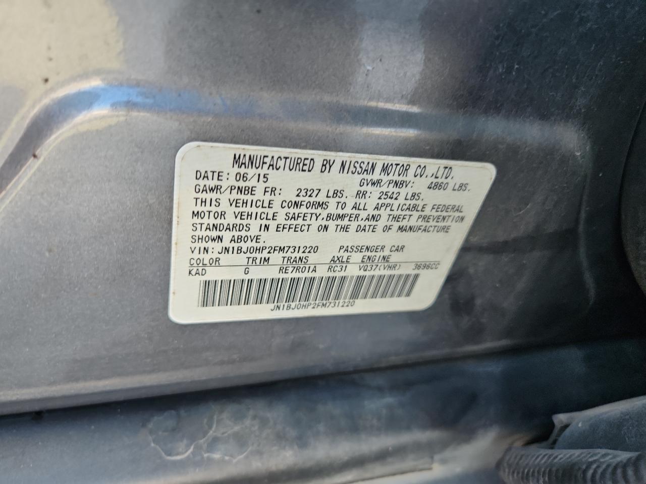 2015 Infiniti Qx50 Gray vin: JN1BJ0HP2FM731220