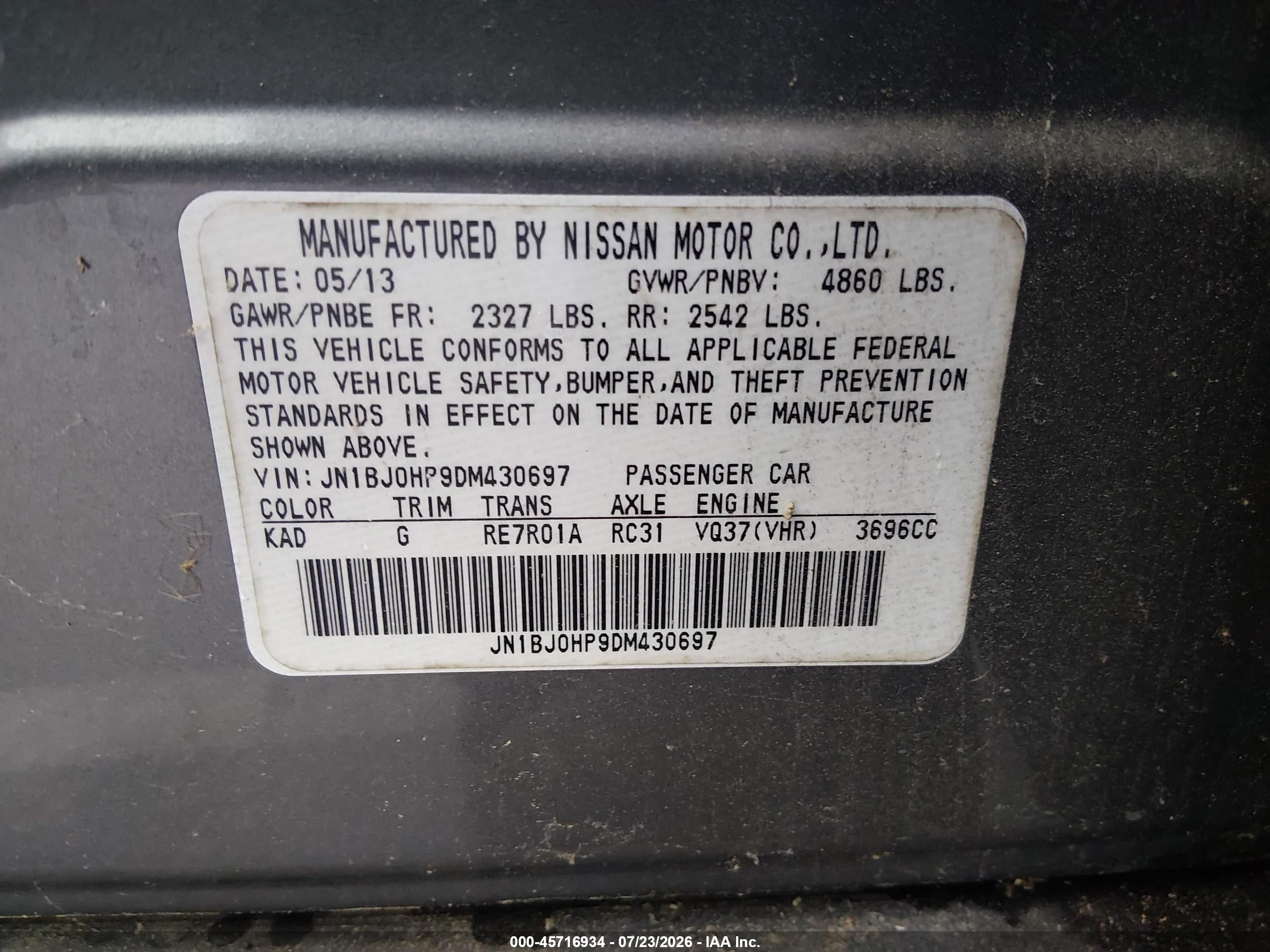 2013 Infiniti Ex37 Journey Черный vin: JN1BJ0HP9DM430697