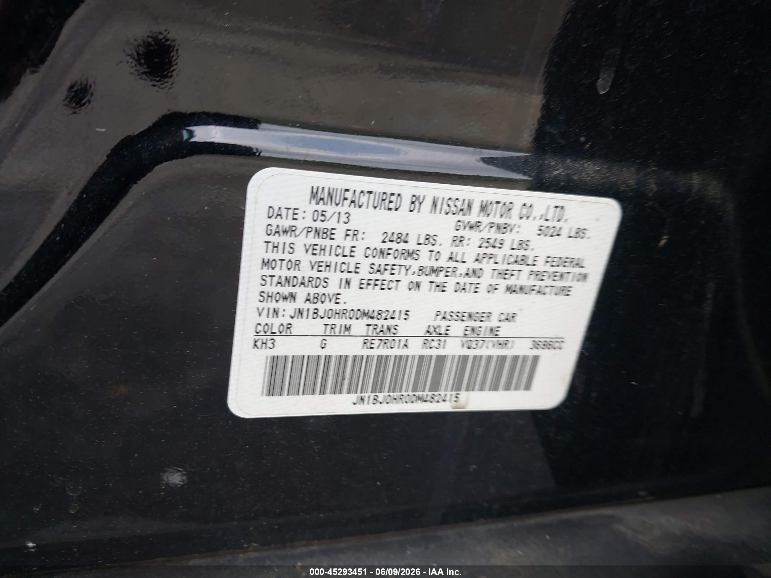 2013 Infiniti Ex37 Journey Black vin: JN1BJ0HR0DM482415