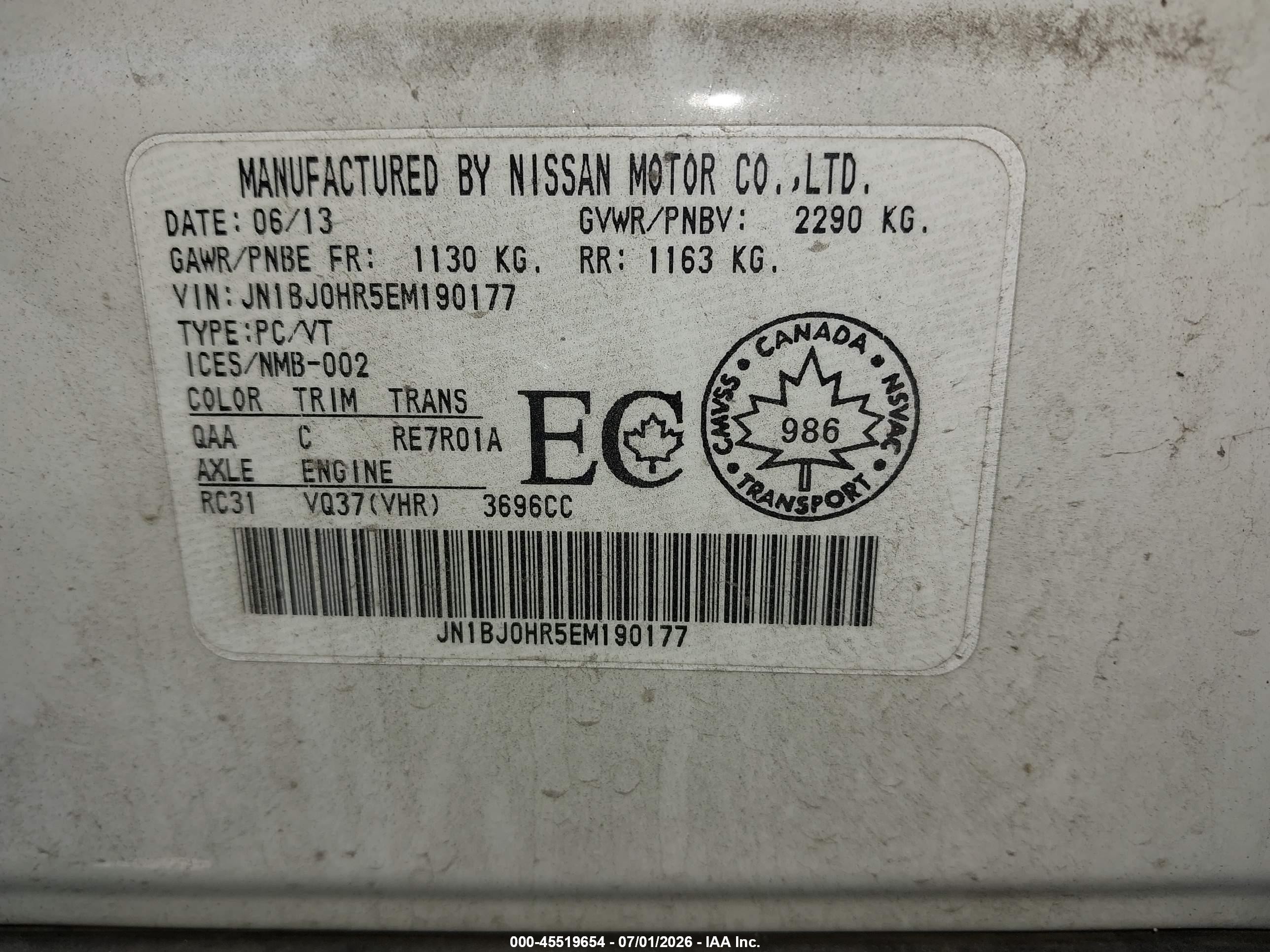 2014 Infiniti Qx50 Journey White vin: JN1BJ0HR5EM190177
