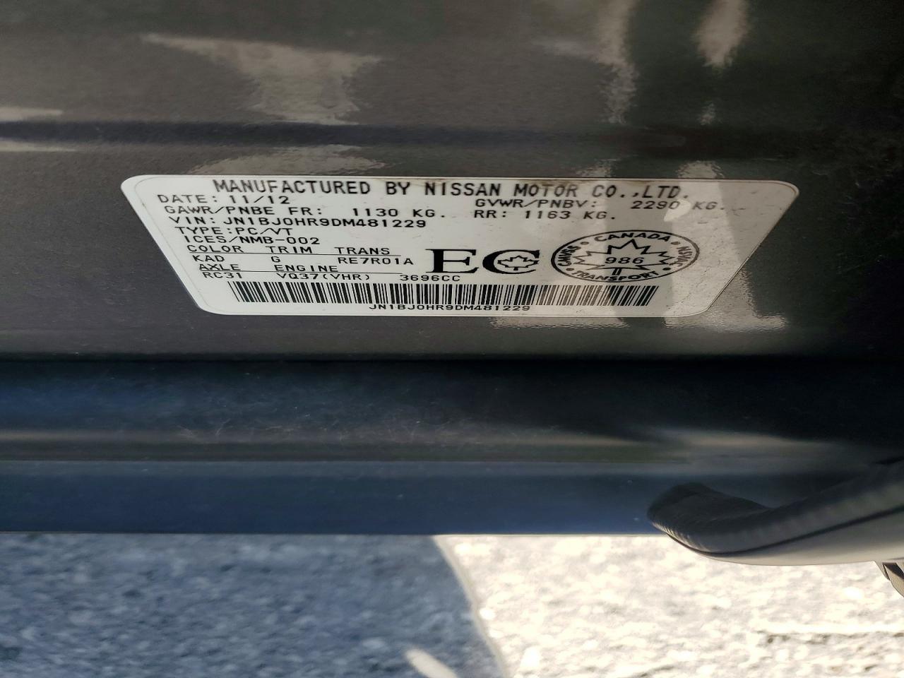 2013 Infiniti Ex37 Base Gray vin: JN1BJ0HR9DM481229