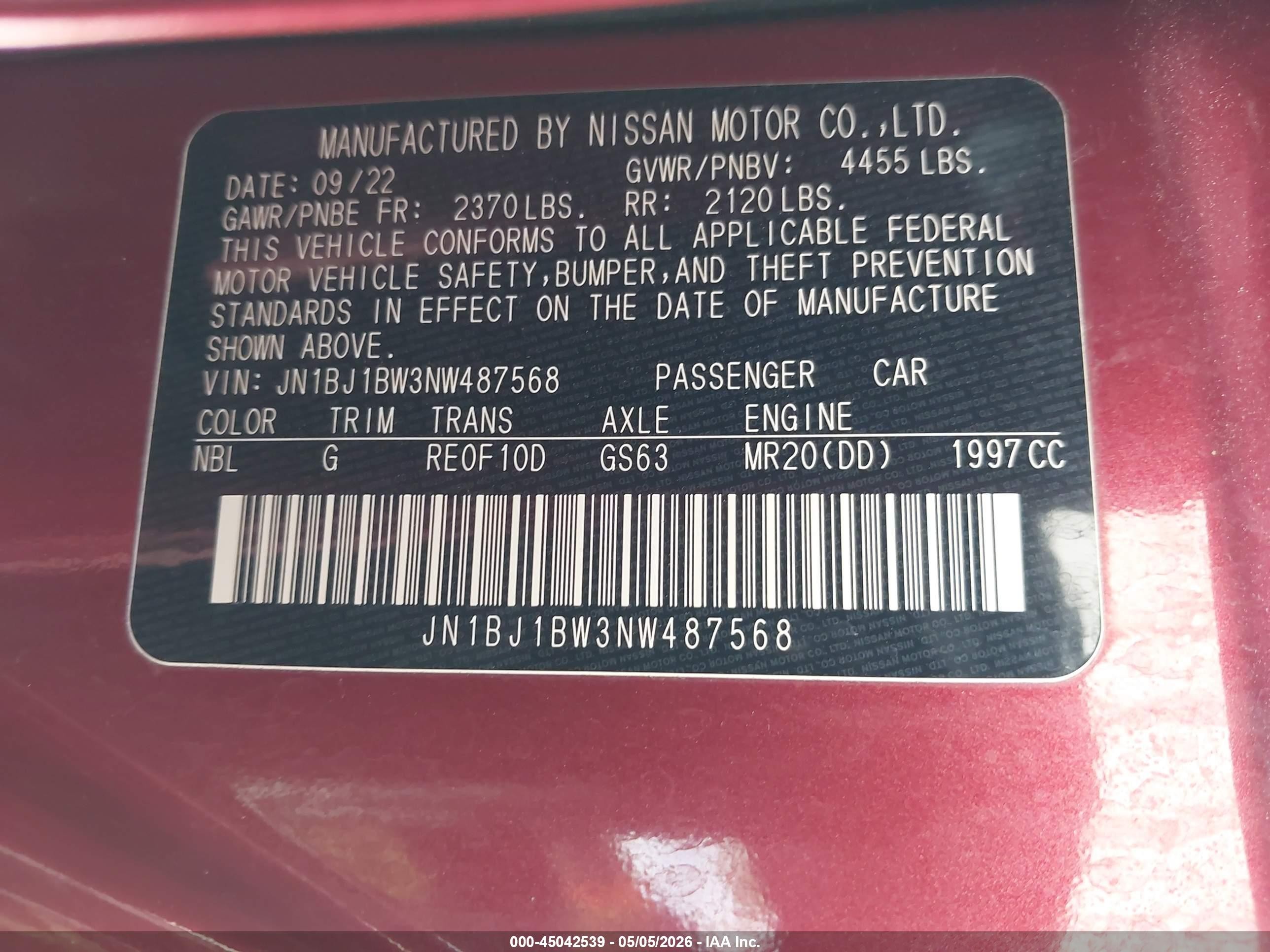 2022 Nissan Rogue Sport Sv Awd Xtronic Cvt Красный vin: JN1BJ1BW3NW487568