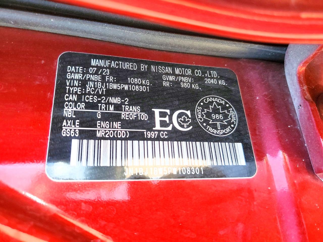 2023 Nissan Qashqai Sv Red vin: JN1BJ1BW5PW108301