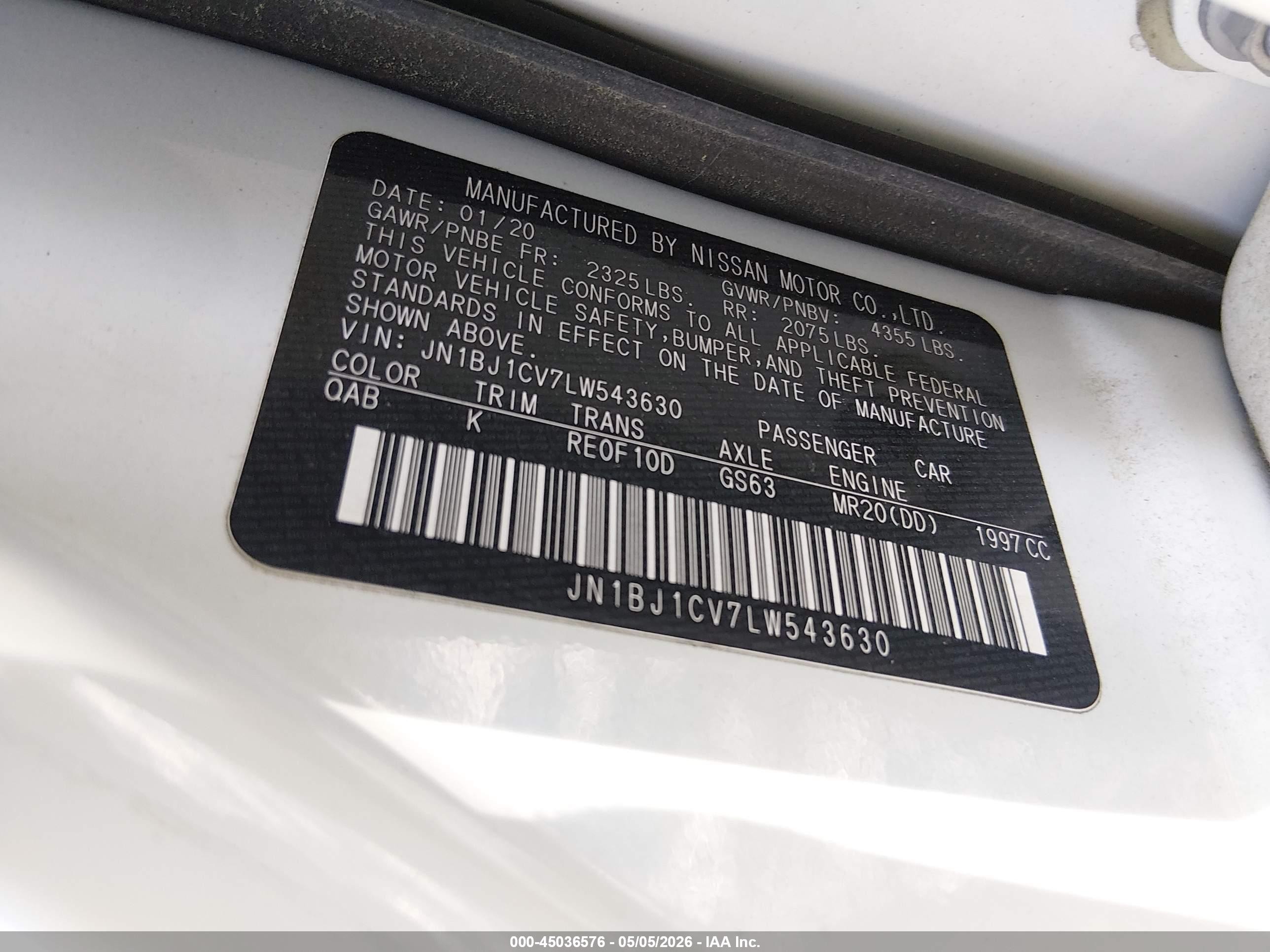 2020 Nissan Rogue Sport Sv Fwd Xtronic Cvt Белый vin: JN1BJ1CV7LW543630