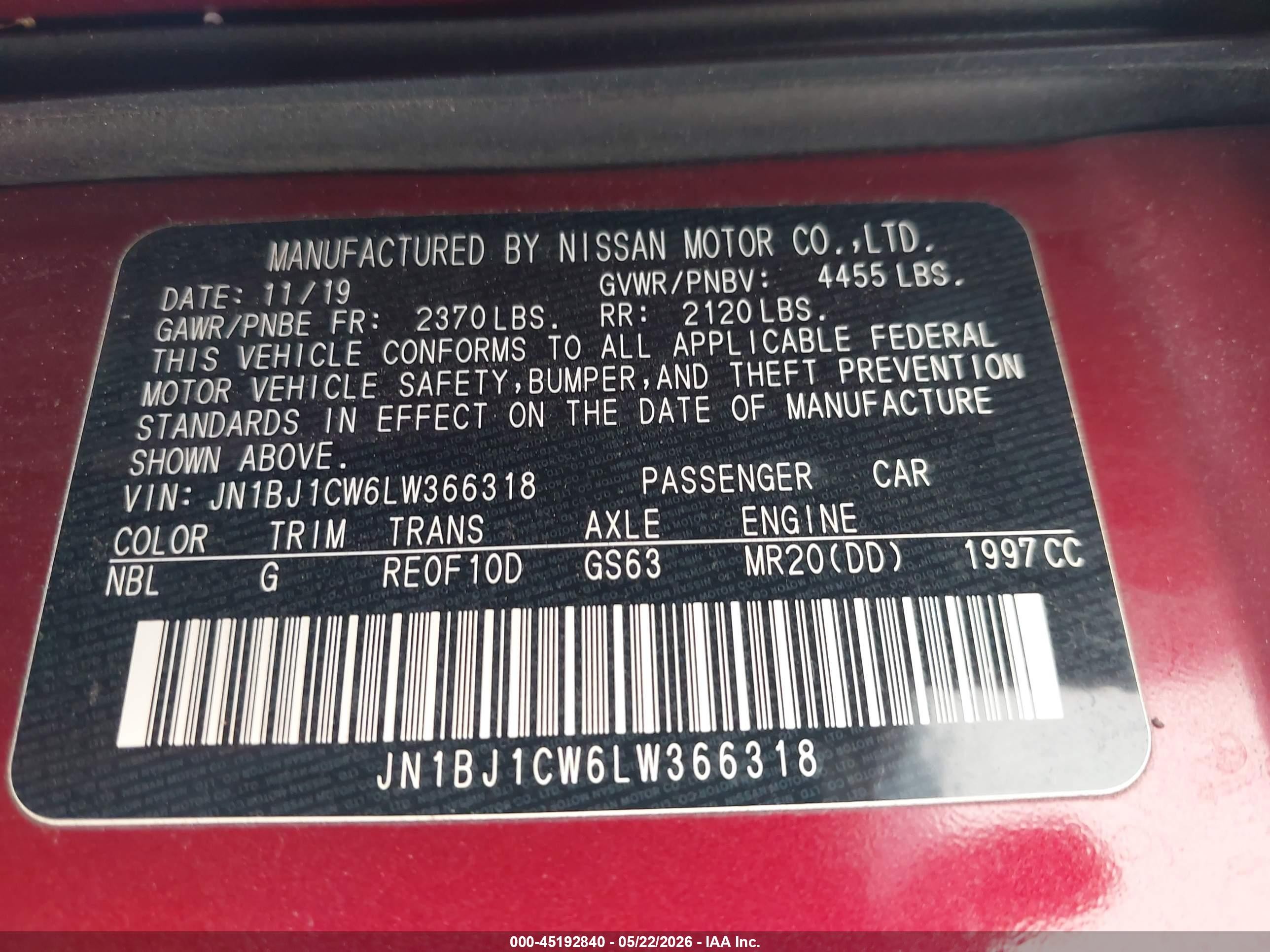 2020 Nissan Rogue Sport Sv Awd Xtronic Cvt Red vin: JN1BJ1CW6LW366318