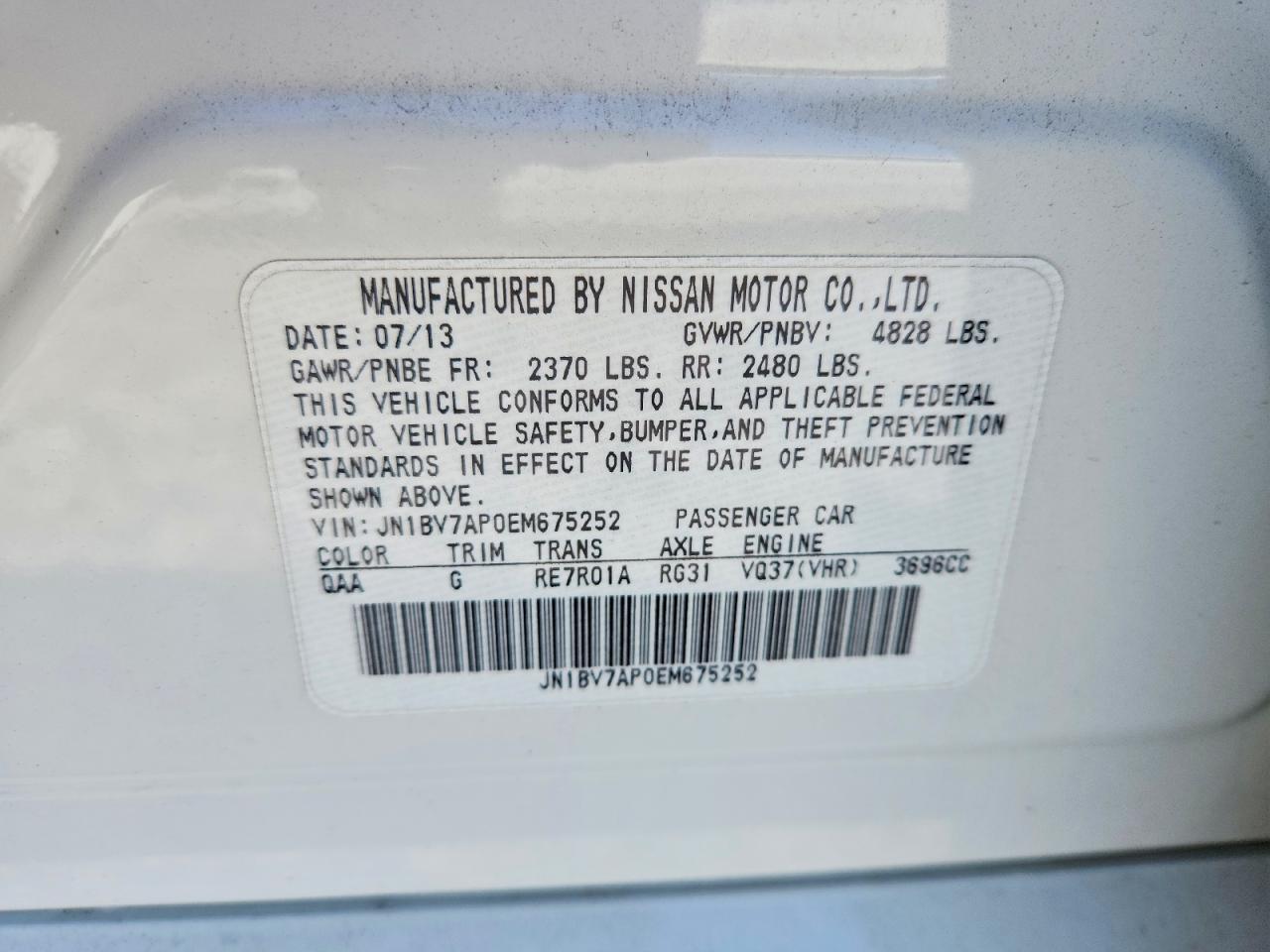 2014 Infiniti Q50 Base White vin: JN1BV7AP0EM675252