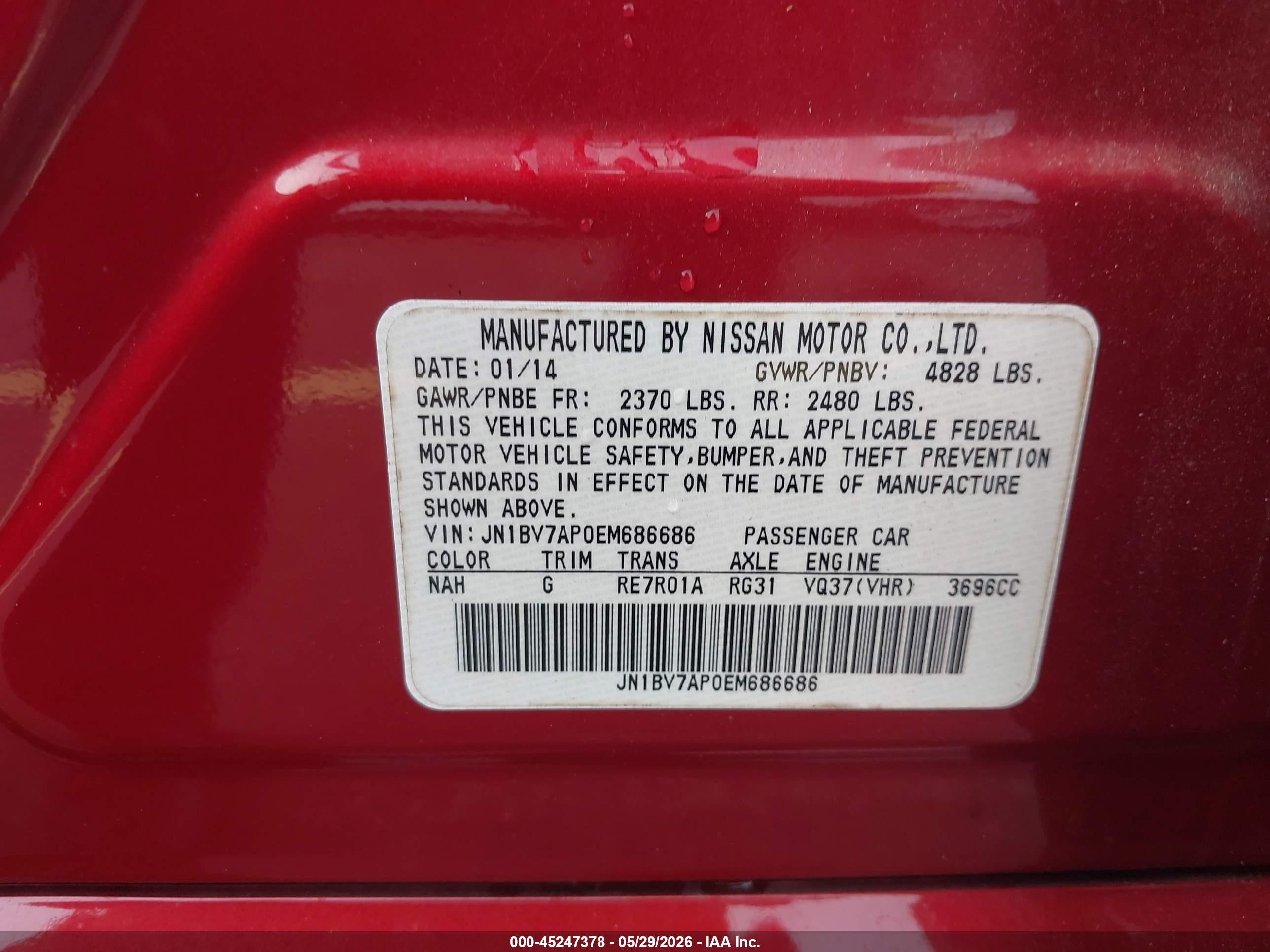 2014 Infiniti Q50 Premium/sport Red vin: JN1BV7AP0EM686686