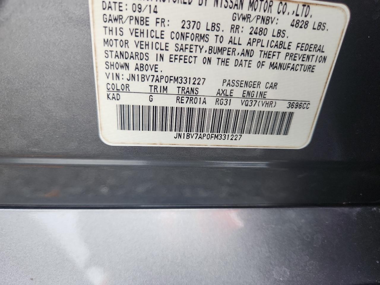 2015 Infiniti Q50 Base Silver vin: JN1BV7AP0FM331227