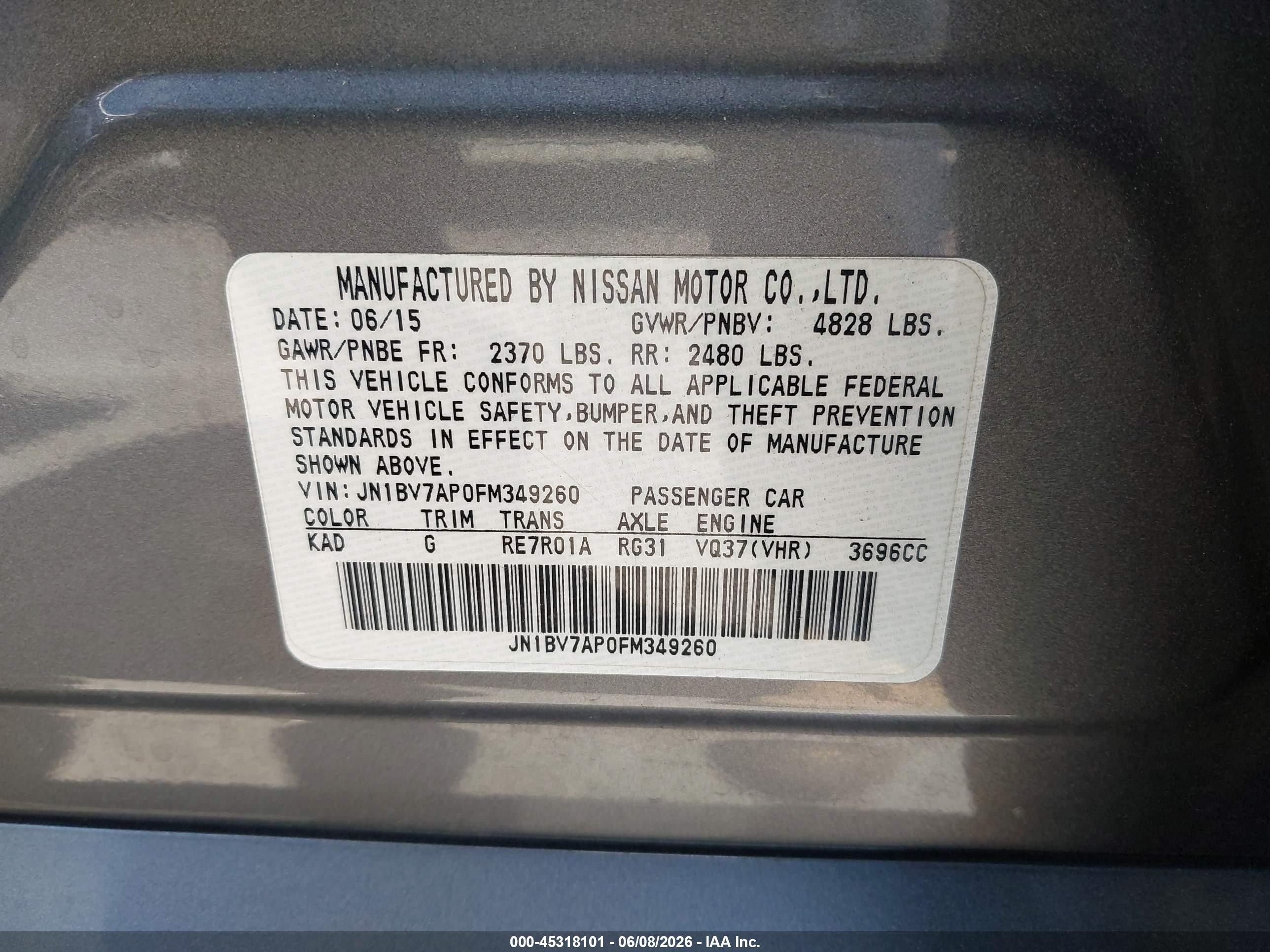 2015 Infiniti Q50 Premium Gray vin: JN1BV7AP0FM349260