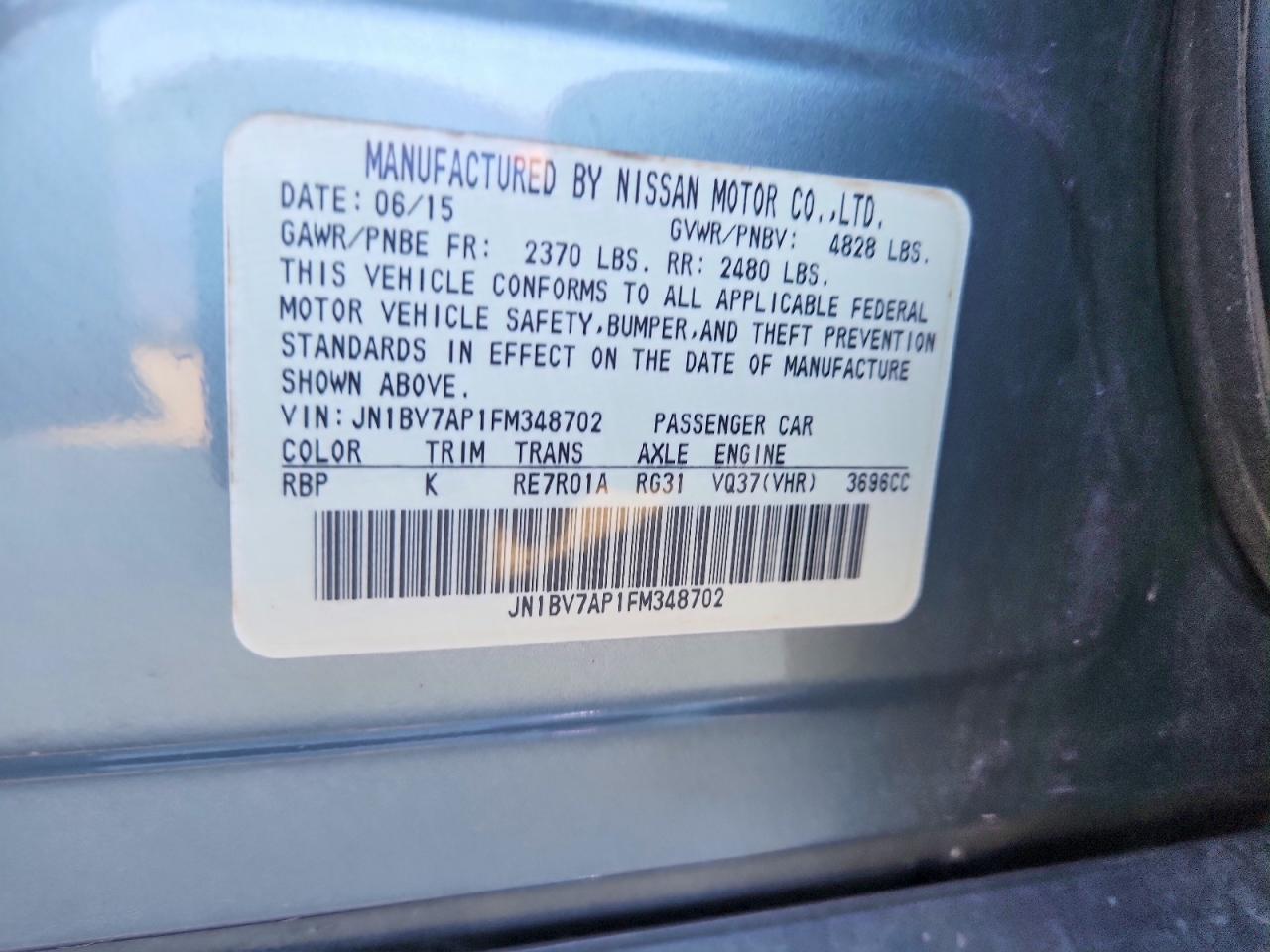 2015 Infiniti Q50 Premium Blue vin: JN1BV7AP1FM348702